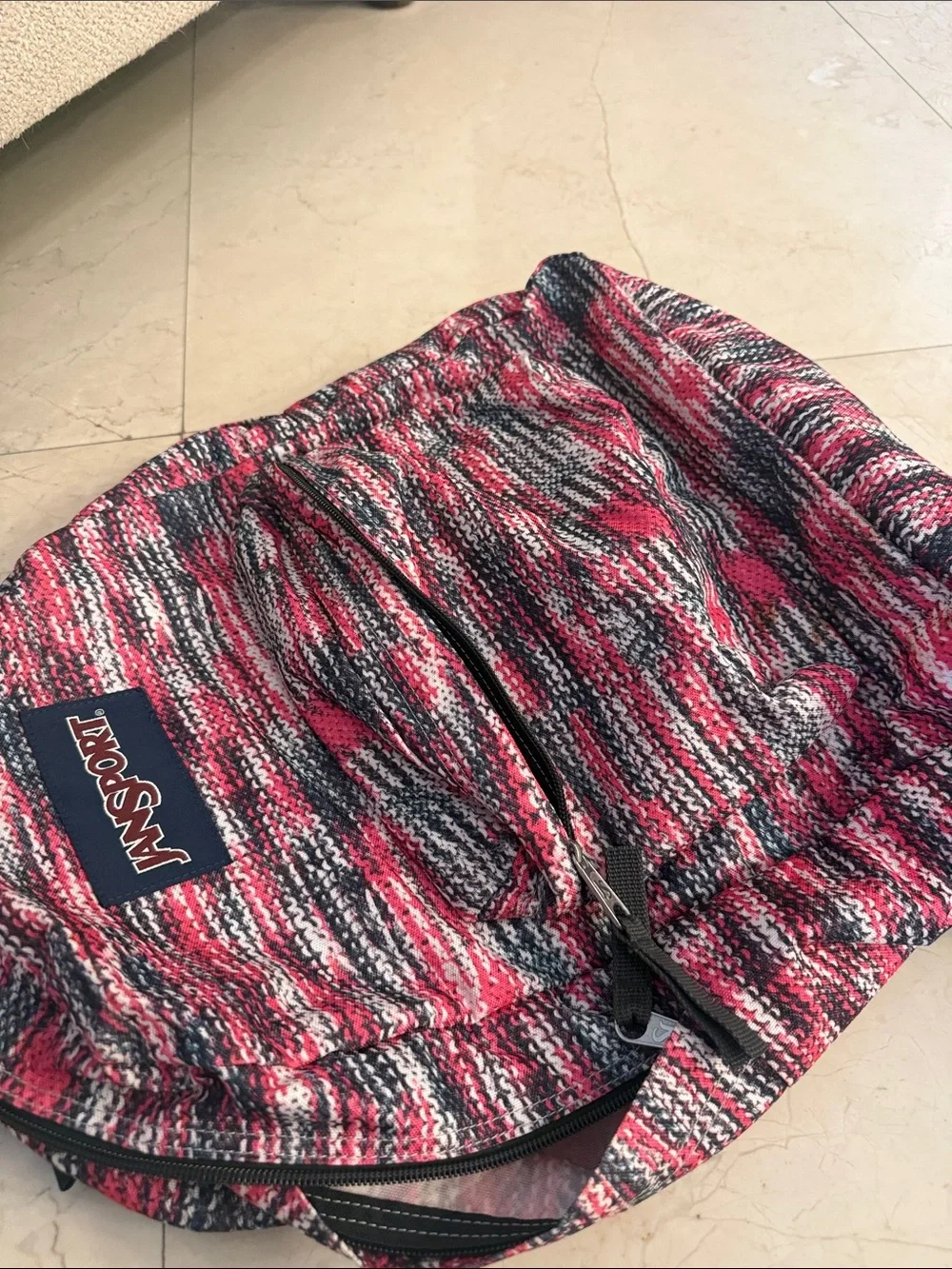 Jansport Pink Black White Knit-Pattern Backpack